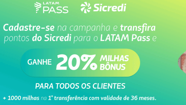 Transfira seus pontos Sicredi para Latam com 20% de bônus