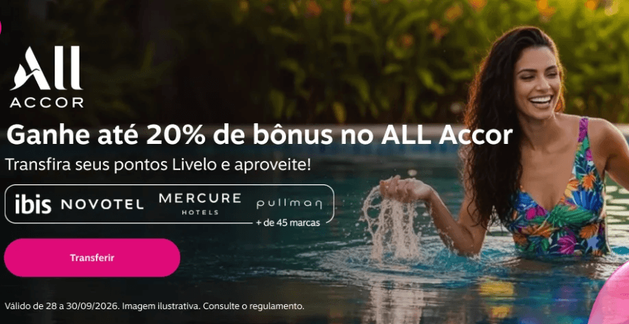 Transfira pontos Livelo para All Accor e ganhe até 20% de bônus