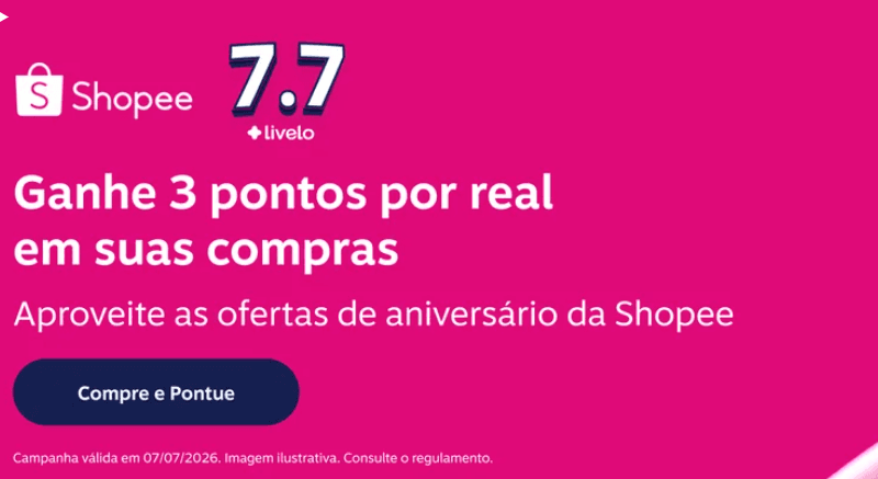 Livelo oferece 3 pontos por real em compras na Shopee