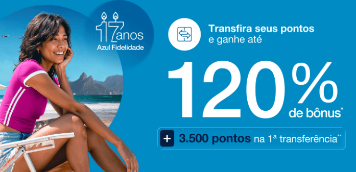Transfira pontos da Livelo para Azul Fidelidade com até 120% de bônus