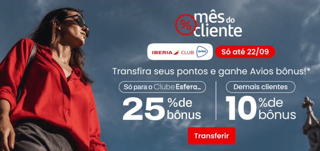 SAIU! Transfira seus pontos Esfera para Ibéria e ganhe até 25% de bônus!