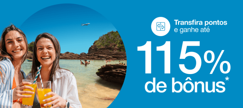 Transfira seus pontos dos bancos para Azul com até 115% de bônus