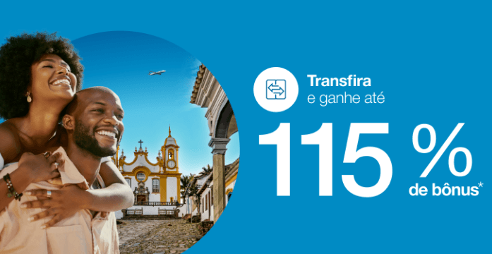 Transfira seus pontos bancários para Azul com até 115% de bônus
