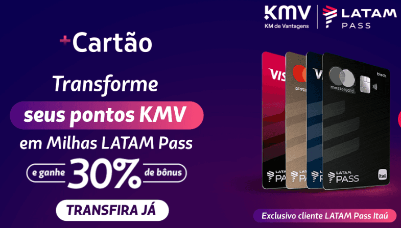 Transfira seus pontos KMV para Latam Pass com 30% de bônus