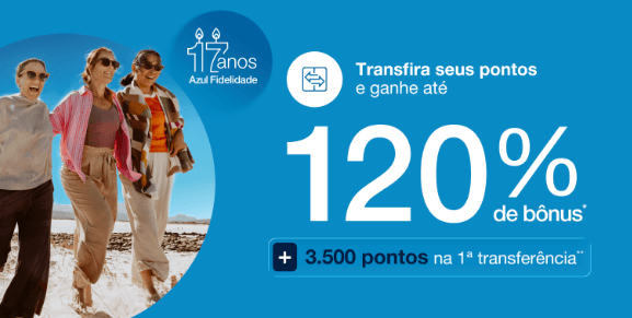 Transfira seus pontos Livelo para Azul com até 120% de bônus