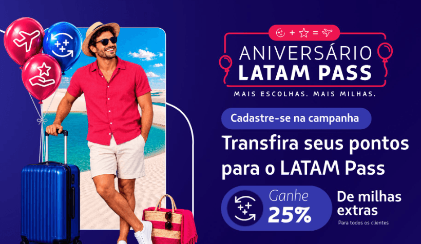 Transfira seus pontos bancários para Latam com 25% de bônus