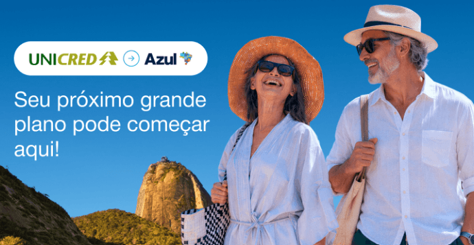 Transfira pontos do Unicred para Azul com até 100% de bônus