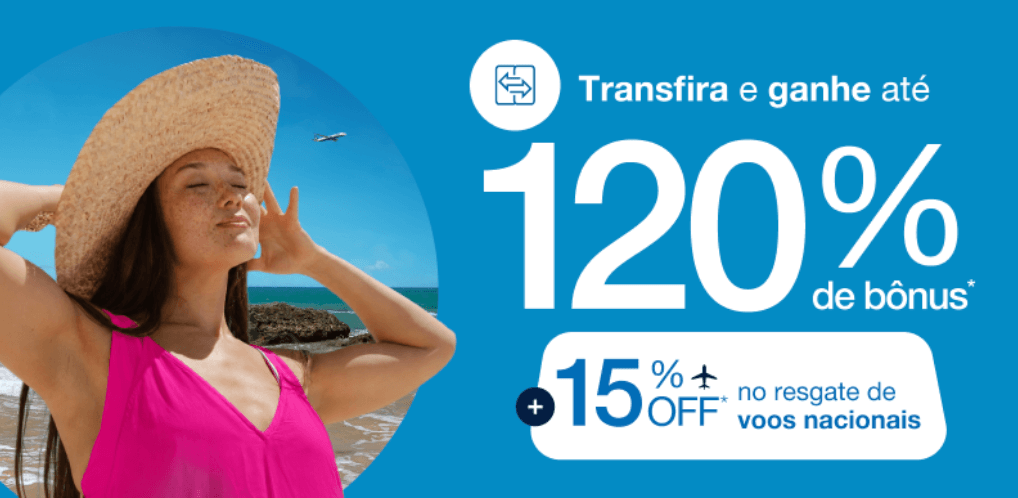 Transfira seus pontos Livelo para a Azul Fidelidade com até 120% de bônus