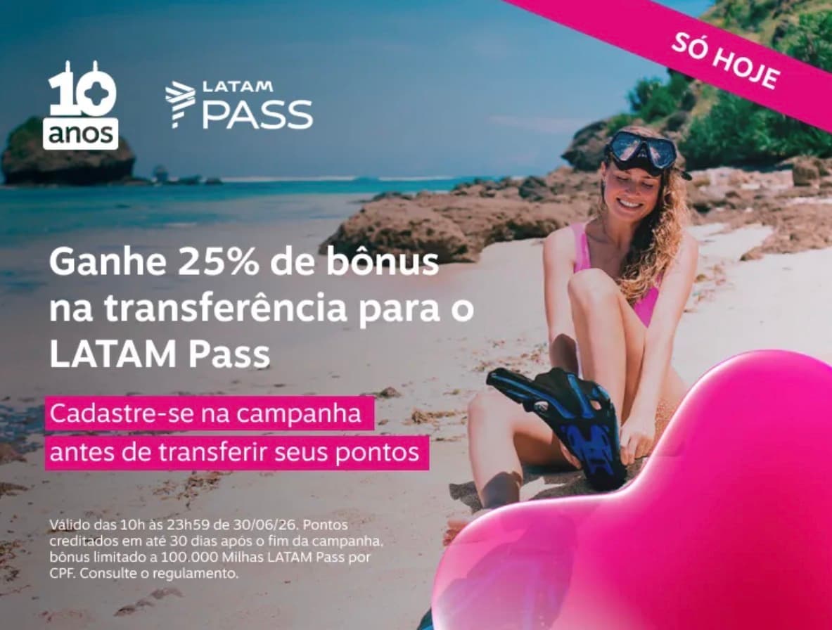 Transfira seus pontos Livelo para Latam Pass com 25% de bônus