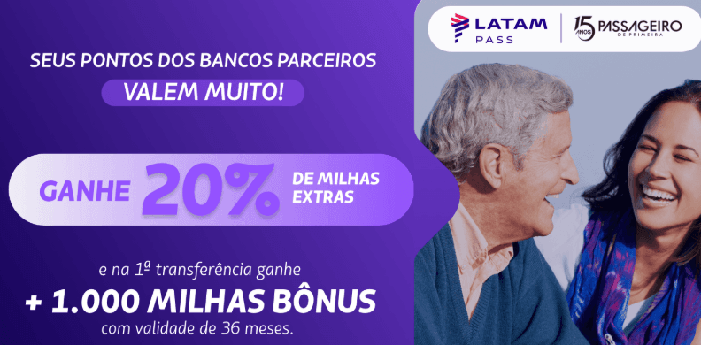 Transfira seus pontos dos bancos para Latam com 20% de bônus