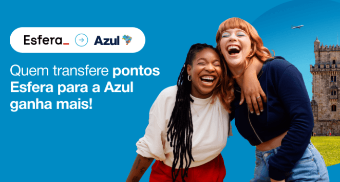 Transfira seus pontos Esfera para Azul com até 115% de bônus