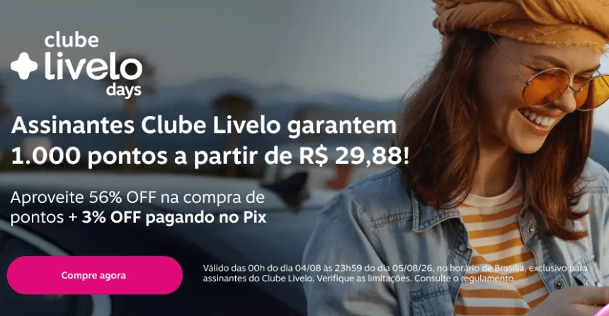 Compre pontos Livelo por até R$29,88/milheiro