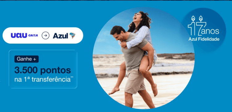 Transfira seus pontos da Caixa para Azul com até 120% de bônus